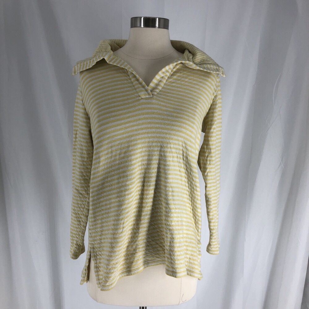 J. Jill Womens Yellow White Striped V-Neck Collar Sweater Size Small